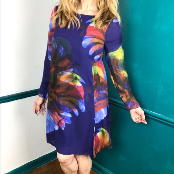 Leifsdottir 100% silk bold color swing dress - Picture 3 of 13